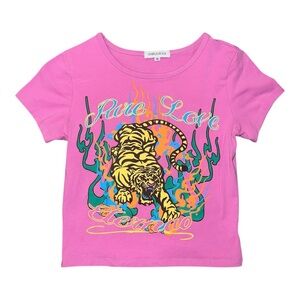Pink Tiger Graphic Baby Tee “Pure Love” Y2K Inspired- Size M